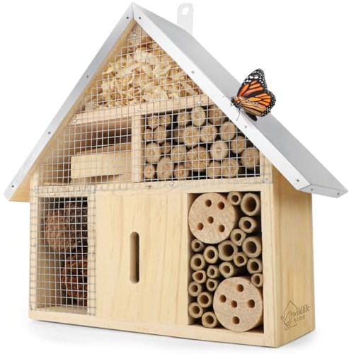 WILDLIFE HOME Hôtel à insectes - Naturel et résistant aux intempéries - Maison à insectes en bois naturel pour abeilles, abeilles sauvages, coccinelles et papillons, hôtel d'abeilles et aide à la