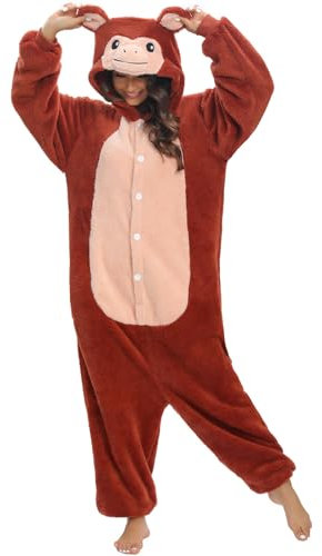 LATH.PIN Pyjamas Jumpsuit Affen Unisex Erwachsene Tier Onesie Cosplay Halloween Karneval Kostüme Damen Schlafanzug Tierkostüme Winter