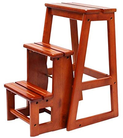 Leiterhocker Küche Klappbare Treppe Holzleiter Sicherheit Rutschfester Stuhl Gummiholz,B,380 * 565 * 640Mm (A 380 * 565 * 640Mm)
