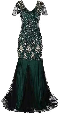 Nidddiv Damen Vintage Pailletten Kleider Abendkleider Bankett Leicht Bodycon Kleid Luxus Partykleid Lange Fischschwanz Kleider Retro Tüllrock Cocktailkleider Casual Slim Ballkleid Sale, grün,