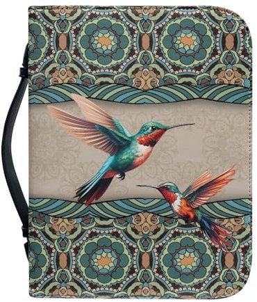 Talayituse Bohemia - Copertine bibliche con stampa colibrì da donna, custodia per libri da donna, custodia per libri con manico resistente e cerniera, regalo cristiano, 2XL