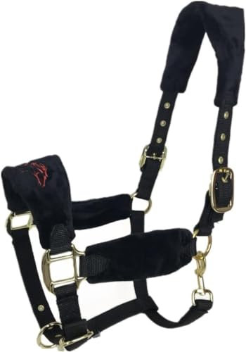 Sport Tent Beginner Halfter Gepolstert Fleece Kopfband Halfter Pferdehalfter Verstellbar Karabinerhaken Weidehalfter Komfort Stalhalfter für Pferde L, Schwarz