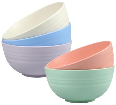 YunBey Bols à Céréales, 5 Pièces Saladier Plastique Réutilisables, Bol Petit Dejeuner, Leger et Incassable, Bol à Soupe pour les Enfants, les Grands