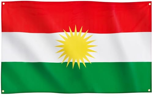 Runesol Bandiera Kurdistan, 91x152cm, 3ft x 5ft, Bandiera Nazionale Curda, 4 Occhielli, 1 Occhiello in Ogni Angolo, Alaya Rengîn, Interno, Esterno, Colori Vividi
