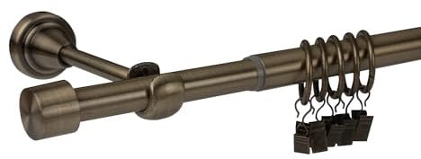 Ausziehbar Vorhangstange 110-200cm, Metall Gardinenstange, Erstellbare Länge Gardinenstange, Gardinenstangen Verstellbare für Wohnzimmer, Schlafzimmer, 15 Ringe mit Haken in set, Antikes Gold