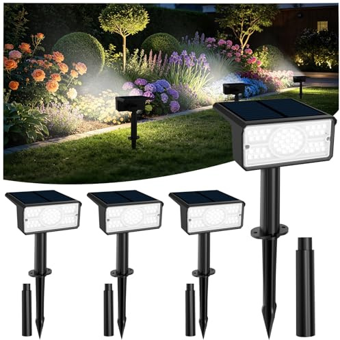 T-SUNUS Solar Spot Lights Outdoor Garden, Cool White 6000K Solar Lights | 4 Pack, IP65 Waterproof, Solar Garden Spotlights, Adjustable Solar Lights for Trees, Lawn, Patio, Pathway, Wall