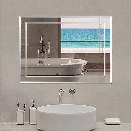 Acezanble Specchio da bagno, specchio da trucco, montaggio a parete 65 x 90cm