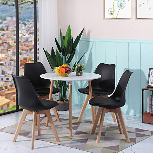 LafeuR Ensemble de salle à manger ronde avec 4 chaises - Ensemble de 4 chaises avec table de cuisine et salle à manger - Ensemble de table pour balcon, cuisine, salon (table blanche + 4 chaises