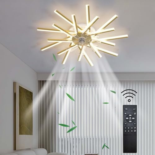 Smart Ceiling Fan Light Reversible Dc Motor Modern Dimmable Fan Light Ceiling Large Ceiling Fans with Lights for Bedroom Living Room Fan with Remote Control Ceiling Fan with Light LED-Gold||92cm