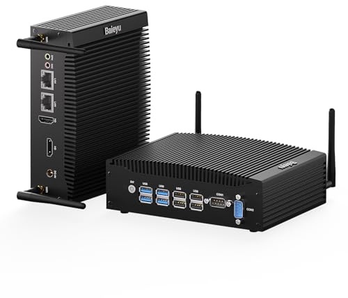 Baieyu Industrial PC Core i5-8260U 8GB RAM DDR4 128GB SSD | Fanless Mini PC Windows 11 Pro 2 × HD, 2 × RS232 COM, 2 × RJ45 LAN Ports, 8 × USB Fanless Industrial Computer WiFi & BT4.2