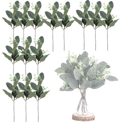 BSITSSS 14 Stück Eukalyptus Deko Künstliche Eukalyptus, Eukalyptus Künstlich, Simulation Grüner Eukalyptus Pflanze Blätter Deko Pflanzen Eukalyptusstiel für Blumenarrangement Tischdeko Hochzeit