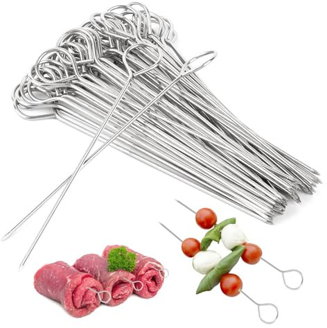 50 pcs Schaschlikspieße Edelstahl, 15cm Rouladennadeln, Grillspieße, Metallspieße Grillen für Grill Fleisch Obst Burger