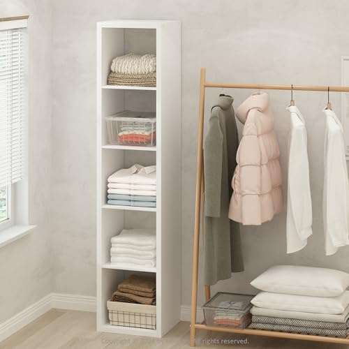 Furinno Cubic Offenes Rückwand-Multifunktionsregal für Kleidung & Schrankaufbewahrung, 5-Fächer, Weiß