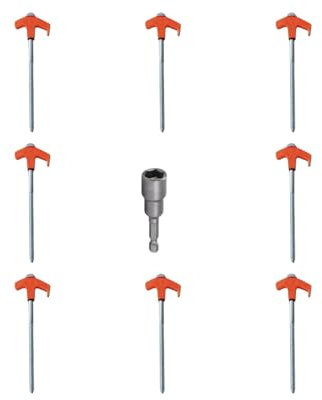 Xshelley 8 Pcs (20.5 cm) Screw in Tent Stakes Heavy Duty Ground Anchors Screw in Tent Pegs Ground Stakes Tent Spikes Metal Tent Spikes,with Hex Head Driver