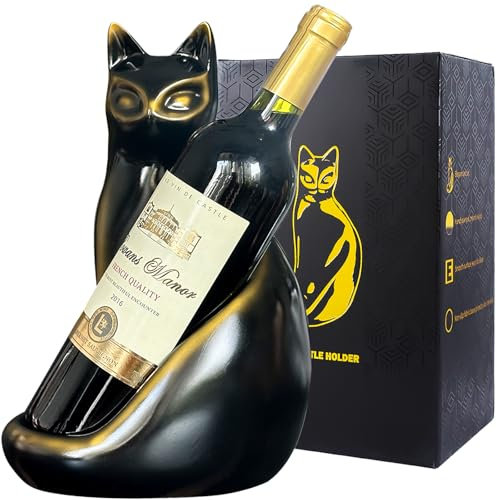 MAIHOM Soporte decorativo para botellas de vino de gato, estante de vino de mesa, decoración de gatos, soporte de vino para los amantes del vino, organizador de botellas de agua con escultura de gato