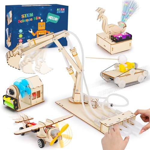 5 in 1 Wooden STEM Kits for Kids 6 8 10 12 Science STEM Toys for Kids 6-8 Robot Model Science Activities Building Engineering Kit 6-12 Year Old Boys Girls Birthday Gifts