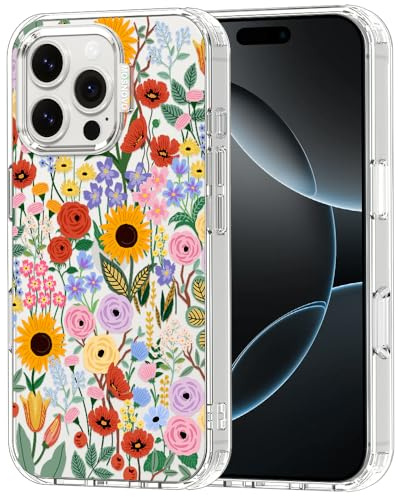 MOSNOVO Case for iPhone 16 Pro Max, [Buffertech 6.6ft Military-Grade Drop Protection] [Anti Peel Off Tech] Clear TPU Bumper Phone Case Cover Design - Blossom & Bloom