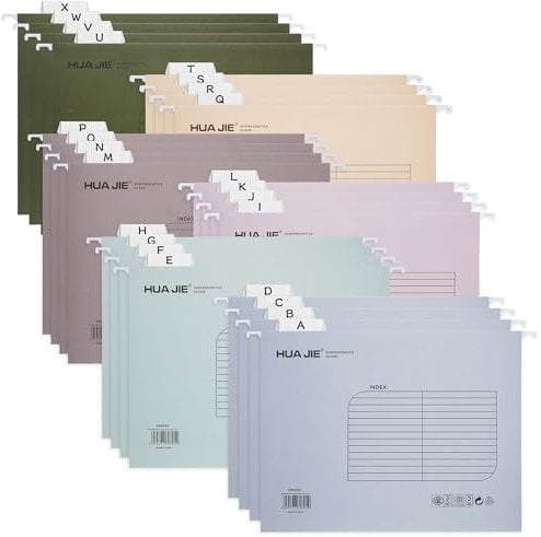 A4 Suspension Files,BOENFU 24 Pack Paper Suspension Files with Metal Rod for A4 Filing Cabinets with Tabs,Stay Organized for Your Home and Office Bulk File and Documents(6 Colors)