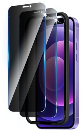 LZAYN 2 Pack Privacy Screen Protector for iPhone 12/12 pro (6.1 inch, Impact-Resistant, Anti-Scratch,Bubble Free, Black Anti Spy Tempered Glass Film, Easy Installation Tool, Case Compatible