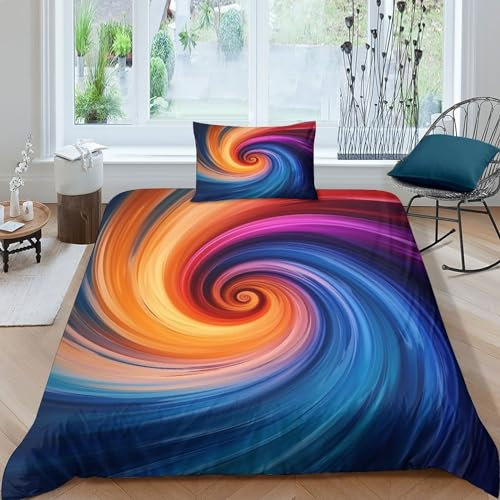 VesFy Kreativer Wirbel Bettbezug Set 3D Gedruckter Kunst Muster Bettwäschegarnitur Für Kinder Mädchen Jungen Bettwäsche Und Kissenbezüge Reissverschluss Weich Microfaser 2 Teilig Single（135x200cm）