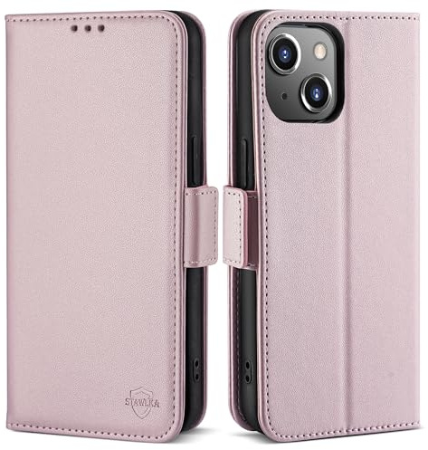 STAWLKA Wallet Case for iPhone 12/12 Pro (6.1), RFID Blocking Card Holder Kickstand Magnetic Closure Flip Folio PU Leather Cover Shockproof Protective Phone Case for iPhone 12/12 Pro - Rose Gold