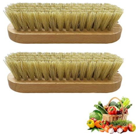 2 spazzole per patate, spazzola per verdure, spazzola per la pulizia, setole naturali di alta qualità, per patate, carote e verdure, spazzola per radici in faggio, spazzola per frutta, verdura in