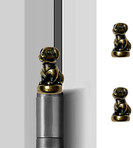 Waveaura Mini Brass Dog Door Hinge Heads Decorative Topper Magnetic Vintage Animal Theme Little Hinge Pin Head Cute Ornament Small Home Decoration Hinge Caps (Mini Brass Dog - 2pcs)