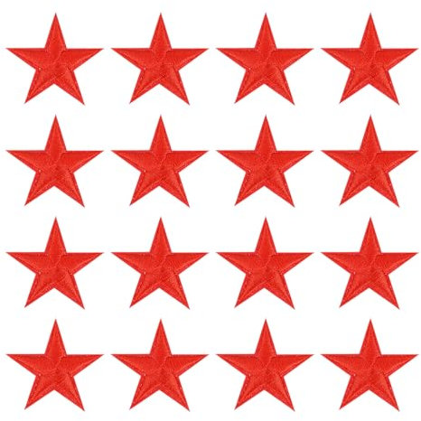 sourcing map 16Pcs Iron on Star Patches, Sew on Star Embroidered Patches, Decorative Repair Patch Applique for DIY Crafts Backpacks Bags Hats Clothes, 45mm Bright Red