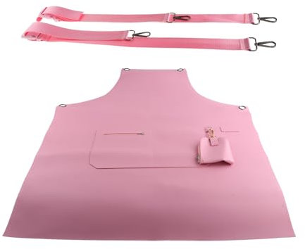 Gralara Grembiule da cucina in PU, facile da pulire, resistente all'olio per, grembiule da lavoro, grembiule impermeabile per cucinare, Rosa
