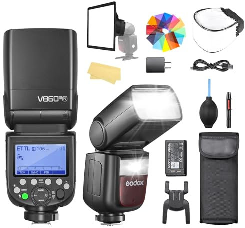 Godox V860III-N Kamerablitz Kamerablitzgerät Flash Speedlite Light für Nikon 76 Ws 2.4 G TTL HSS 1/8000 s 7.2V/2600mAh Li-Ionen Akku 0.01-1.5s Ladezeit,10 Stufen Kamerablitz
