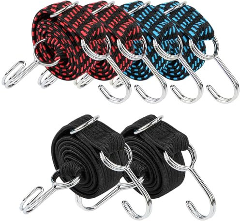 Lot de 6 tendeurs en caoutchouc avec crochets - Réglable - 100 cm - Avec crochet - Pour vélo, transport de voiture, moto