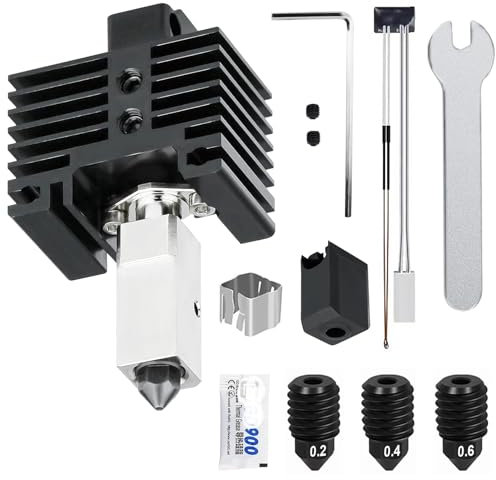 HIKUDIY Upgraded 2.0 Hotend Baugruppe für Bambu Labs P1S/P1P 3D Drucker, mit plattiertem Kupfer Heizblock Titanium Heat Break, 0.2/0.4/0.6mm Düsen, Hotend Silikonsocke, Thermistor (Nicht für X1 Serie)