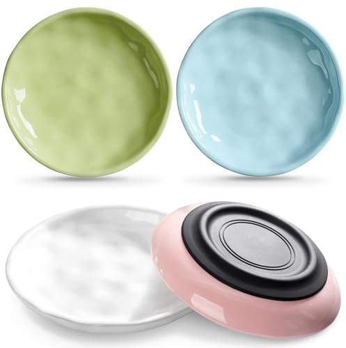 WROSWT Non-Slip Cat Food Bowl,Healthy Ceramic Cat Bowls with Silicone Bottom, Anti-Whisker Fatigue Cat Dishes Set, Shallow & Wide Kitten Plates for Food and Water, 4 Pack