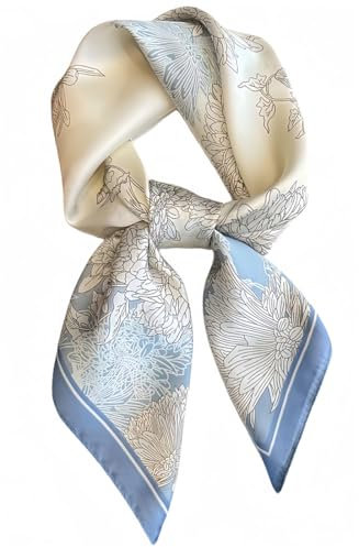 MEDUOLA Damen Halstuch aus Kunstseide Blumen und verschiedene Muster Druckschal Elegantes Accessoire 70CM x 70CM Quadratisches Tuch Gänseblümchen Blau