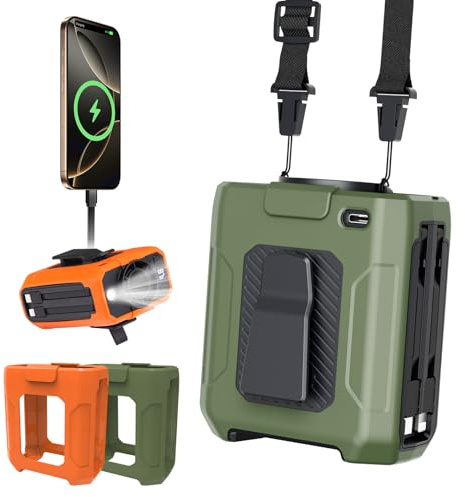 LONHEO 4 in 1 Taillenclip-Ventilator mit 10000mAh Powerbank, 5 Geschwindigkeiten waist fan, Wiederaufladbare tshirt ventilator, Gürtel Fan tragbar für Outdoor Camping Klettern
