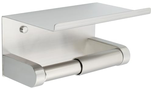 Mooche Toilet Roll Holder Brushed, Toilet Roll Holder with Shelf Wall Mounted, SUS304 Stainless Adhesive Toilet Paper Holder Suitable for Kitchens, Bathrooms, Toilets, and Living Room(173*110*86MM)