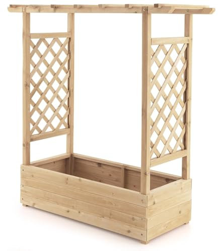 TANGZON Raised Garden Bed with Arch Trellis, Freestanding Ground Garden Planter Box, Outdoor Vertical Trough Planter Container for Vine Climbing Plant Flower Herb (Natural, 110 x 44 x 113cm)
