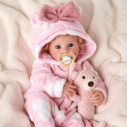 BABESIDE Reborn-Babypuppe 43 cm Mädchen Blondes Lockiges Haar | Lebensechte Neugeborenenpuppe, Weicher Körper, Mit Geschenkbox, Für Kinder ab 3 Jahren, Sammlerstücke