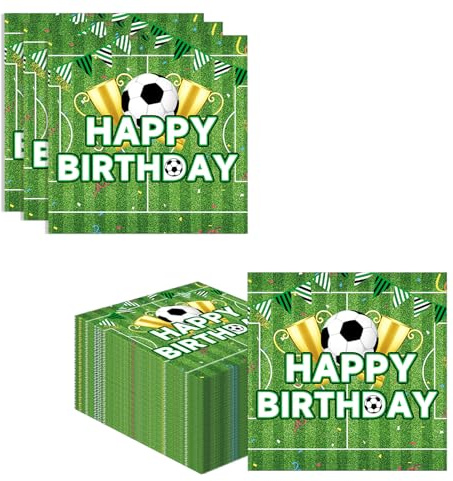 Ovanda 24 Stück Fussball Geburtstage Servietten (33 x 33 cm), Kinder Geburtstag Servietten, Football Birthday Tischdeko Jungen Mädchen, Football Thema Geschirr, für Fußballspiele, Sportveranstaltungen