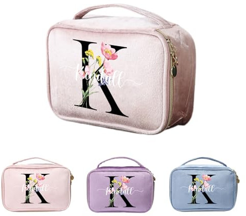 Kaululu Beauty Case Donna Trousse Trucchi Personalizzata Incisa con Fiore di Compleanno e Nome Porta Trucchi da Viaggio Organizer Make Up Bag (D)