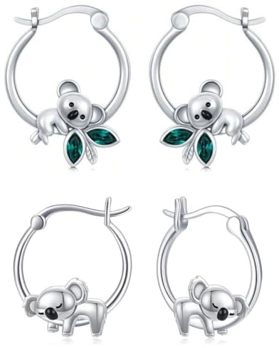 JYNXOR 2 Paar Ohrringe Mädchen, Tiere Ohrringe, Hund/Faultier Ohrringe für Damen, Silber Creolen Ohrring, Niedliche Tier Ohrringe Hoop Ohrring Hypoallergen Schmuck Geschenk für Damen Mädchen