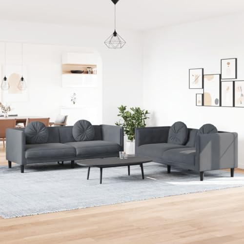 ZQQLVOO Samt Sofagarnitur 3-Sitzer mit runden Kissen, bequemem Sitz und modernem Design fürs Wohnzimmer, graue Polstergarnitur mit Stützbeinen