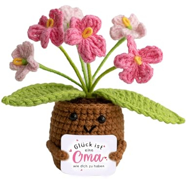 Qnvyw Oma Geschenk Geburtstag - Vergissmeinnicht Strickfigur mit Topf - Positive Potato - Kuscheliges Geschenk für Oma als Deko für Zimmer, Büro & Schlüsselanhänger