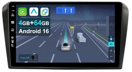 [4+64G] Android 16 Car Stereo Radio for Mazda 3 2004-2012-IPS 9 Inch 2 Din Head Unit with Carplay | Android Auto | Mirror Link | GPS Navigation Navi | Bluetooth | Camera