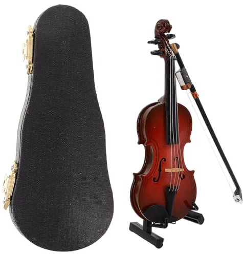 Gogogmee Miniatura di Violino in Legno Custodia di Violino per Decorazione di Scrivania Ornamento di Strumento Musicale