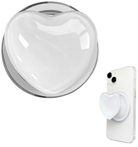Magnetic Phone Grip with Expanding Kickstand - Cute Heart-Shape Design, Extendable Holder & Stand Compatible with Cases & Wireless Charging for Smartphones Tablets (White)