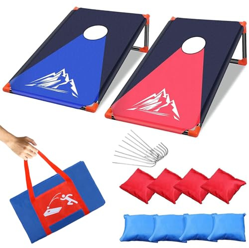 OBOVO Portable Cornhole Game, Corn Hole Toss Set with PVC Framed, Bean Bags and Carrying Bag for Backyard, Lawn, Beach Games Camping Corn Hole Outdoor Games