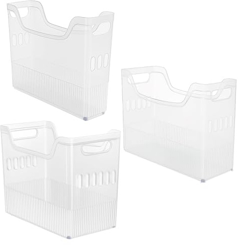 LYCN 3 Pcs Plastic Freezer Organizer Bins with Wheel, Clear, 3 Sizes | Tall Narrow Pantry Organizer, Rolling Bins Snack Storage Containers, for Fridge, Cabinet, Bathroom, Office