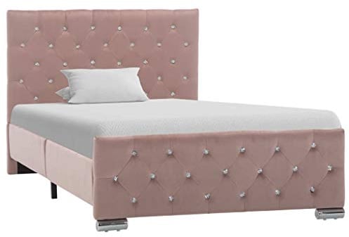 zylophax Bettgestell Rosa Samt 100x200 cm Polsterbett aus robustem Holz und Stahl mit Metallfüßen, pflegeleichtes Jugendbett für Schlafzimmer, modernes Familienbett, inklusive einfacher Montage