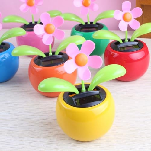 Oniissy 4 Stück solarbetriebene Wackelkopf-Blumen, Kunststoff-Schaukelfigur, Auto-Armaturenbrett-Innenzubehör, für Schreibtisch, Zuhause und Büro, Kunst-Ornament